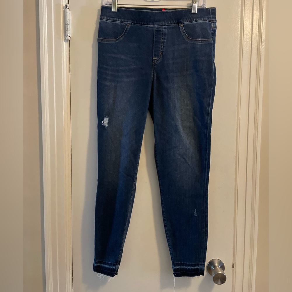 SPANX Distressed Ankle Skinny Jean Pull On Medium Wash Size Large